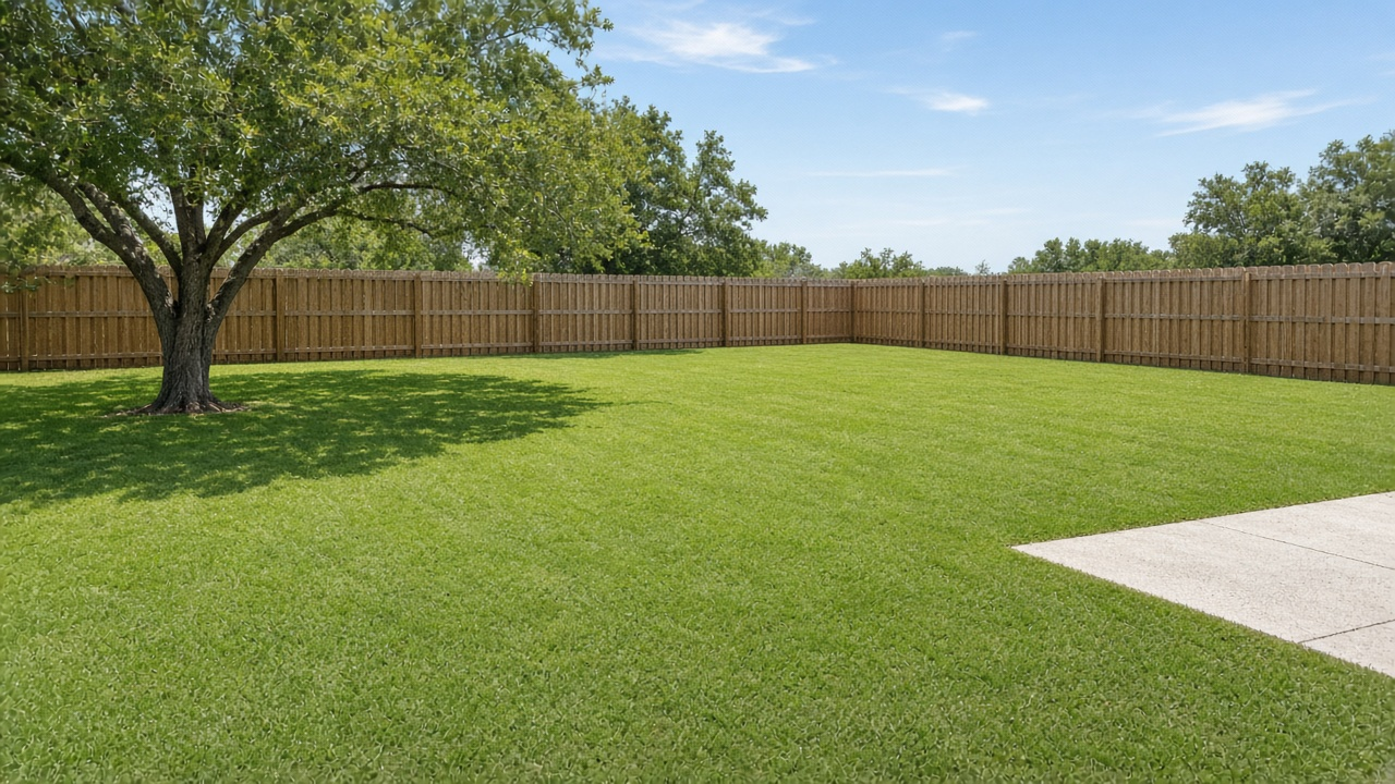 Empty North Texas backyard lawn in daylight